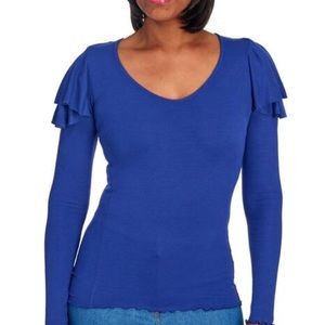 Free People Blue Ruffle Sleeve Top